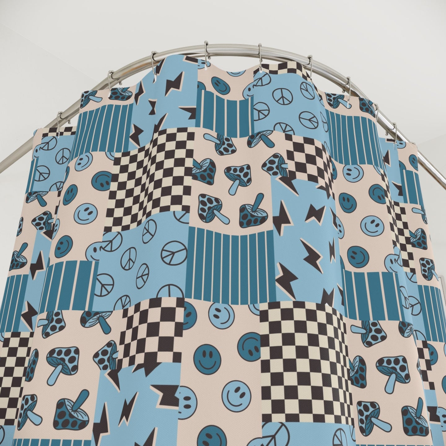 Shower Curtain Personalized boys patchwork, kids shower curtain retro, shower curtain boho, custom shower curtain, vintage shower curtain